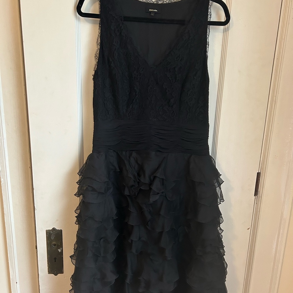 Vintage Escada Black Silk and Lace Cocktail Dress